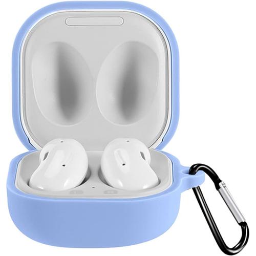 Coque En Silicone Pour Samsung Galaxy Buds 2/Pro/Live Avec Mousqueton Bleu Ciel, Étui Protecteur Anti-Rayures