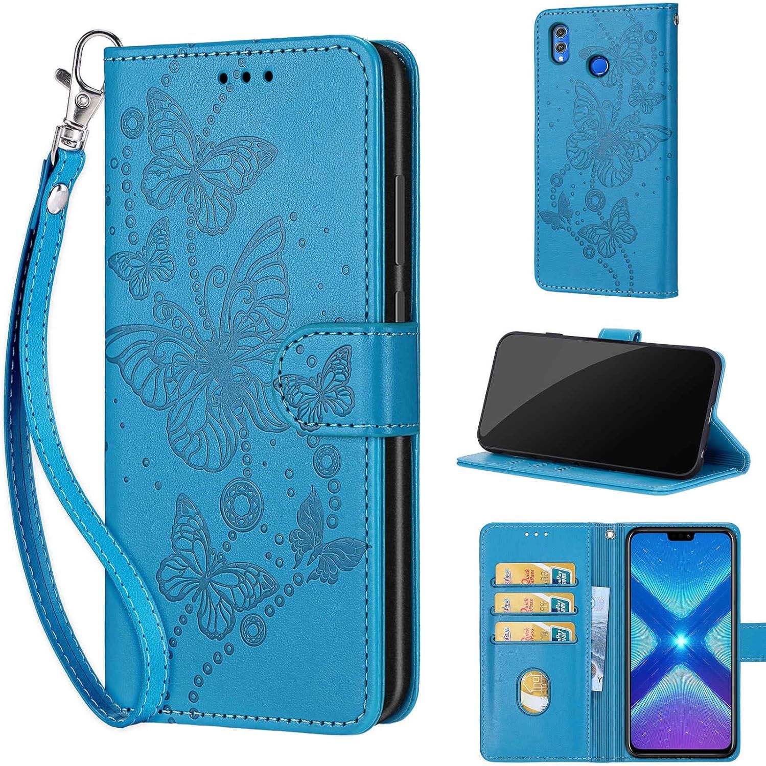 Coque Antichoc En Cuir Pour Huawei Honor 8x/View 10 Lite/V10 Lite Avec Fentes Pour Cartes - Bleu