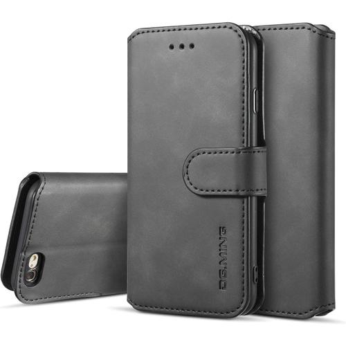 Housse Iphone 6/6s En Cuir Portefeuille Antichoc Avec Support Et Fentes De Cartes - Noir