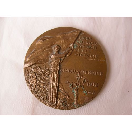 Ww1 France Médaille Plaque Commémorative Cinquantenaire 14-18 En Bronze