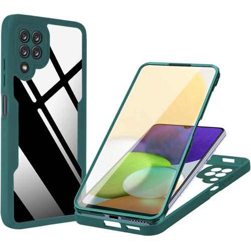 Coque Pour Samsung Galaxy A12 M12 Avec Protecteur D'écran, 360 Protection Intégrale, Antichoc Rigide Pc/Tpu Gel Silicone, Vert.