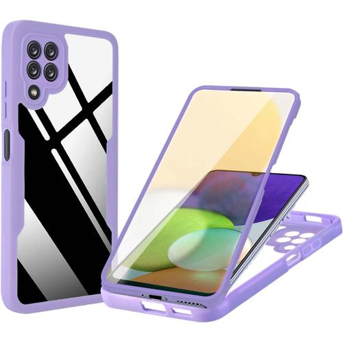 Coque Samsung Galaxy A12 M12 Avec Protecteur D'écran Et 360° Protection Intégrale En Pc/Souple Tpu Gel Silicone Housse-Violet