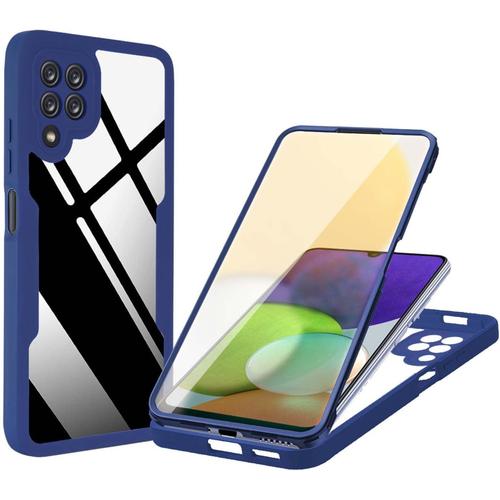 Coque Pour Samsung Galaxy A12 M12 Avec Protecteur D'écran Et 360° De Protection, Antichoc Pc/Tpu Gel Silicone Housse. Bleu.