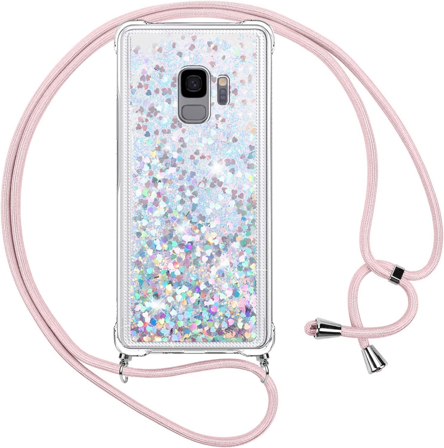 Coque Transparente À Paillettes Liquides Avec Collier Pour Samsung Galaxy S9 - Protection Souple Anti-Choc En Silicone Tpu