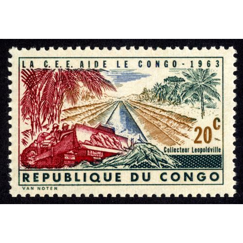 Timbre La C.E.E.Aide Le Congo.1963.20c.Collecteur Leopoldville.République Du Congo.Van Noten.