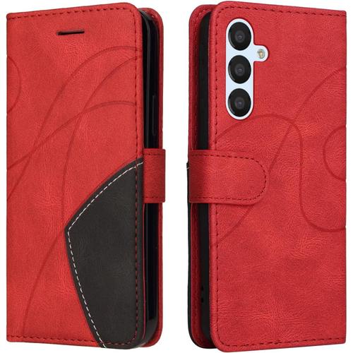 Étui Pour Samsung Galaxy A54 5g En Cuir Rétro Avec Coque De Protection Magnétique Anti-Chute Et Porte-Feuille, Rouge.