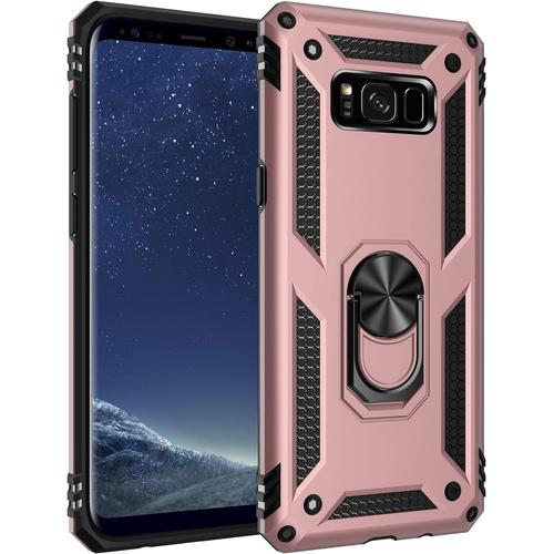 Coque Pour Samsung Galaxy S8 Plus - Or Rose, Verre Trempé 9h Antichoc, Support Bumper, Housse Robuste Avec Protection Militaire 2017