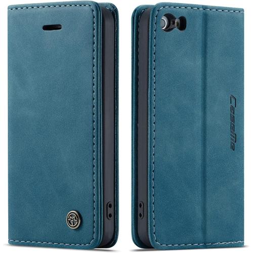 Coque Pour Iphone 5/5s/Se,Protection Case En Cuir Première Qualité Pu Portefeuille Fermeture Magnétique Fentes Pour Cartes Foncti