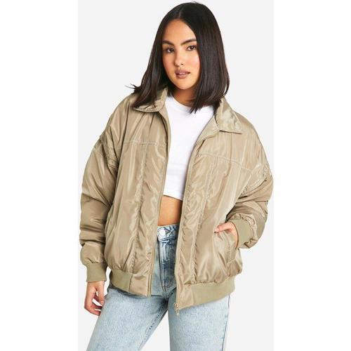 Contrast Stitch Detail Oversized Bomber Jacket - Vert Mastic - 10