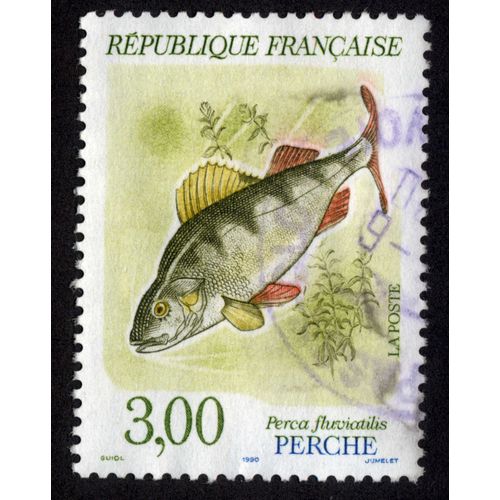 Timbre Perche,Perca Fluviatilis.République Française.3,00.La Poste.1990.Guiol.Jumelet