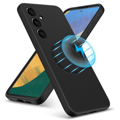 Coque Silicone Pour Samsung Galaxy S24 Plus / S24+, Protection Antichoc Avec Cercle Métal Mat Noir - E.F.Connection