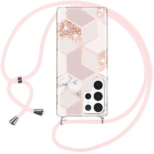 Coque Cordon Pour Samsung Galaxy S24 Ultra, Antichoc Protection Motif Marbre Rose - E.F.Connection