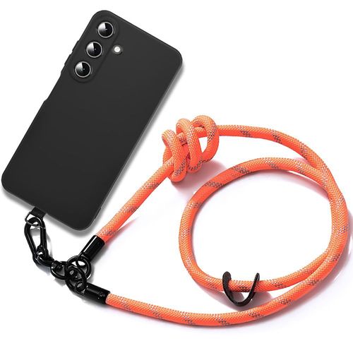 Coque Cordon Pour Samsung Galaxy A05s (Pas Pour A05) - Silicone Antichoc Anti-Rayures Noir Avec Cordon Amovible Orange - E.F.Connection