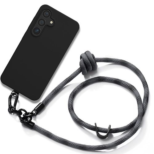 Coque Cordon Pour Samsung Galaxy S24 Plus / S24+, Silicone Antichoc Noir Avec Cordon Robuste Gris - E.F.Connection
