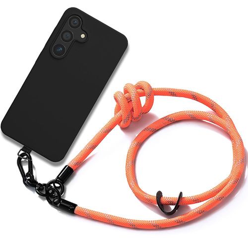 Coque Cordon Pour Samsung Galaxy S24 Plus / S24+, Silicone Antichoc Anti-Rayures Noir Avec Cordon Démontable Orange - E.F.Connection