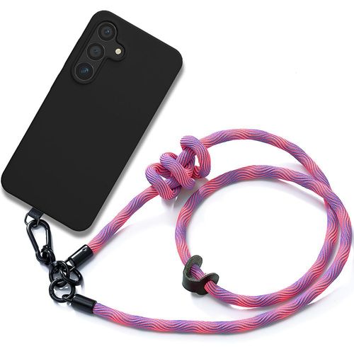Coque Cordon Pour Samsung Galaxy S24 Plus / S24+, Silicone Noir Antichoc Avec Cordon Détachable Rose - E.F.Connection