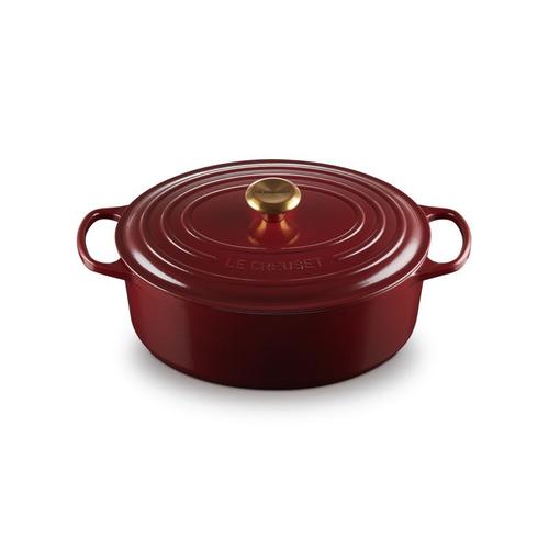 Le Creuset - Cocotte ovale 29 cm bouton doré - Fonte émaillée - Signature - Rhône - Rouge