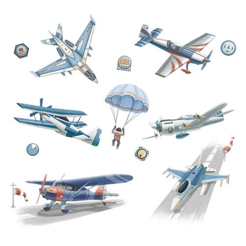 Autocollants muraux vintage Planes Peel and Stick - Décalcomanies murales d¿avion - décor d¿avion pour chambre de garçons