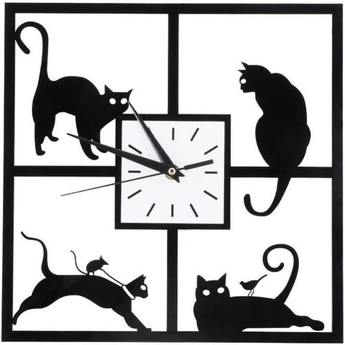 Horloge Murale Noir Chat Simple Style Chaton Mignon Créatif Animal pour Bureau à Domicile Café Hôtel Restaurant Décoration Calme