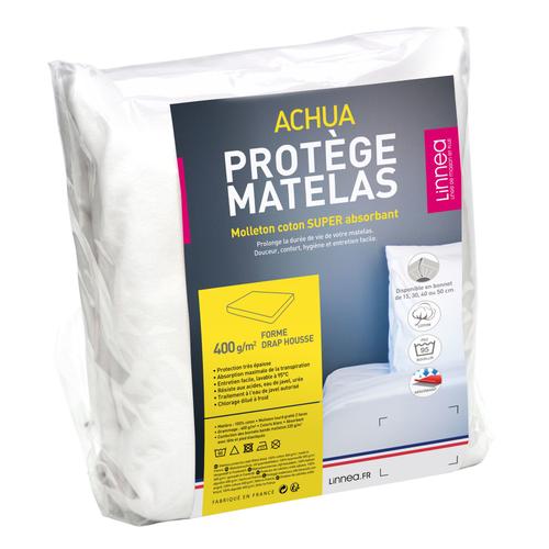 Protège Matelas 170x220 Cm Achua Molleton 100% Coton 400 G/M2 Bonnet 40cm