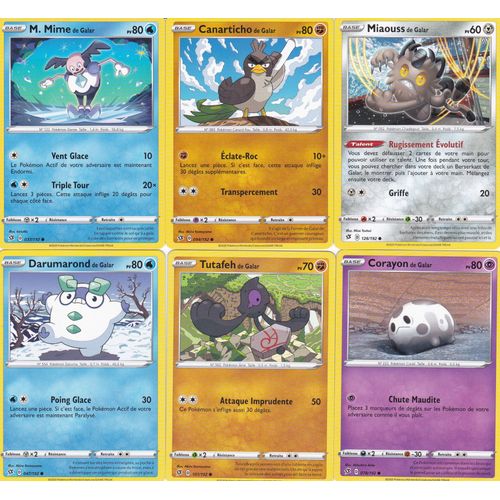 Lot De 6 Cartes Pokemon - M.Mime De Galar 37/192 - Corayon De Galar 78/192 - Miaouss De Galar 126/192 - Canarticho De Galar 94/192 - Darumarond De Galar 47/192 - Tutafeh De Galar 101/192 Eb2