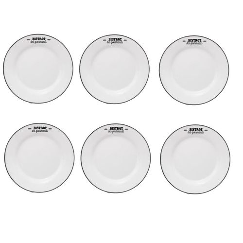 Lot De 6 Assiettes Plates Bistrot En Porcelaine - D 26 Cm