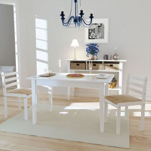 Vidaxl Chaises De Salle À Manger 2 Pcs Blanc Hévéa Solide Et Velours