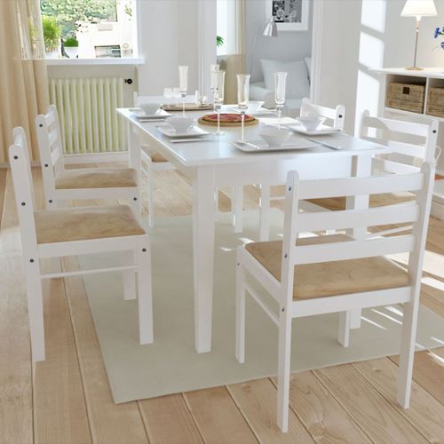 Vidaxl Chaises De Salle À Manger 6 Pcs Blanc Bois Solide Et Velours