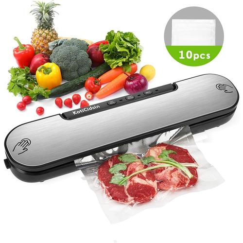 Machine Sous Vide, Appareil de Mise Sous Vide Alimentaire Automatique avec 10 Sacs Sans BPA pour Aliments, Viandes, Légumes, Fruits