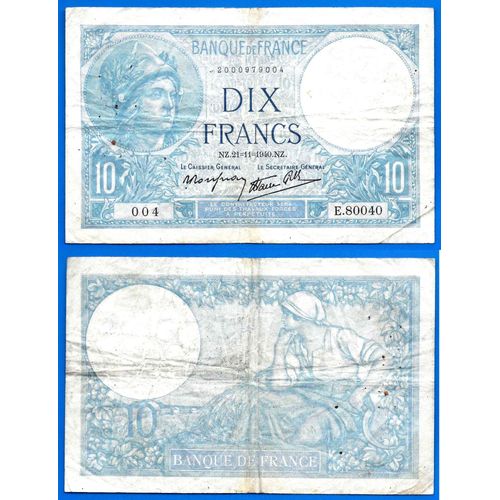 France 10 Francs 1940 Billet Minerve Bleu Franc Frs Frc Frcs