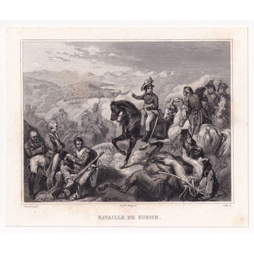 Gravure 1858 Bataille De Zurich Suisse Napoléon Bonaparte André Masséna Premier Empire