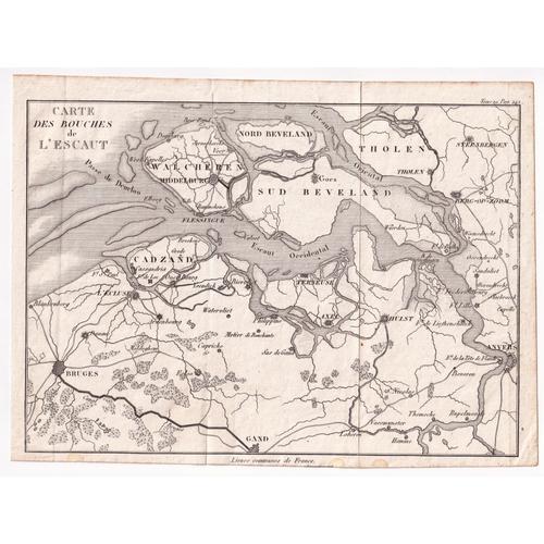 Gravure 1821 Carte Géographique Représentant Les Bouches De L'escault Pays Bas Premier Empire Flandres