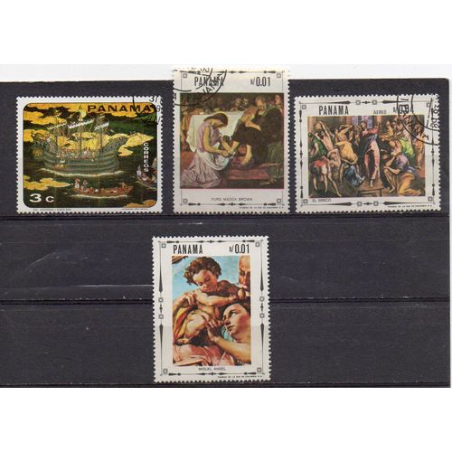 Panama- Lot De 3 Timbres Oblitérés Et 1 Timbre Neuf- Tableaux Divers