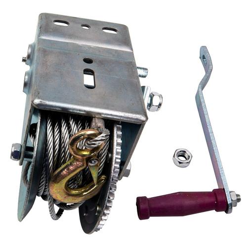 Trailer Dual Gear Hand Winch Crank Avec 10m Steel Wire Strap 3500lbs