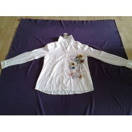 Desigual Chemise Effet Froisse Blanc Et Multicolore T.42 (Fr) T. Xl (Us) Neuve