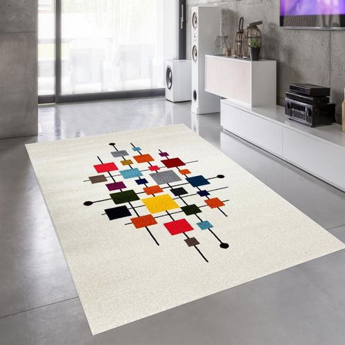Tapis Chambre 60x110 Tissé Crème Rectangle Motif Géométrique Dourta