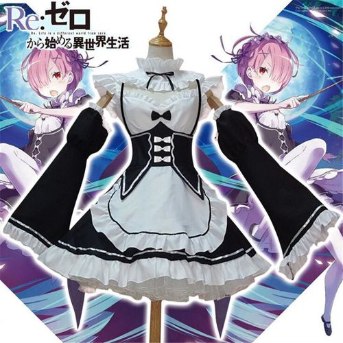 Expédié De Paris - Robe Tablier Serre Tete Ensemble Maid Soubrette Zero Kara Hajimeru Isekai Seikatsu Rem Déguisement Csoplay