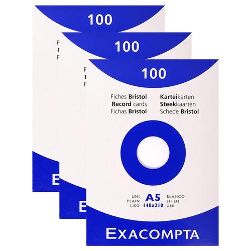 Exacompta Lot De 3 Étuis De 100 Fiches Bristol Blanc Uni Non Perforé 148x210mm Blanc