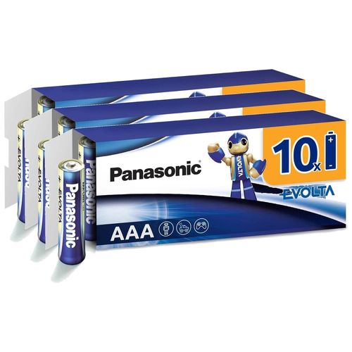 Panasonic Lot de 3 EVOLTAs Alcaline Batterie AAA x 10 Pièces