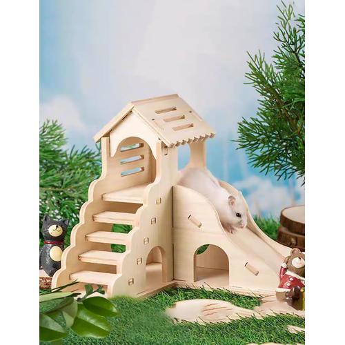 Accessoires De Cage Pour Hamsters ¿ Maison Et Habitat Pour Hamsters, Cabane En Bois Avec Échelle D'escalade Et Toboggan Pour Gerbilles Naines