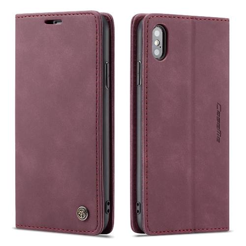 Flip Étui Pour Iphone X/Xs Livre Flip Folio Fermeture Magnétique Antichoc Étui Avec Fente Pour Carte, Portefeuille En Cuir Pu Vintage - Rouge