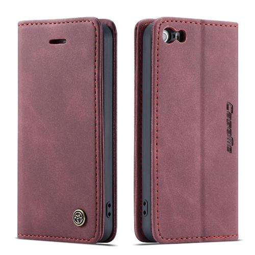 Flip Étui Pour Iphone 5s Étui Avec Fente Pour Carte, Livre Flip Folio Fermeture Magnétique Antichoc Portefeuille En Cuir Pu Vintage - Rouge