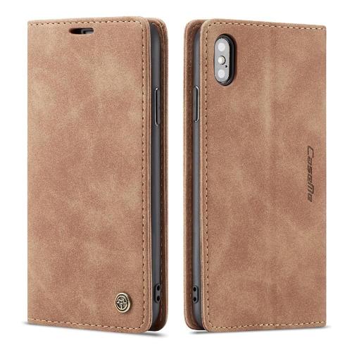 Flip Étui Pour Iphone X/Xs Étui Avec Fente Pour Carte, Portefeuille En Cuir Pu Vintage Fermeture Magnétique Antichoc Livre Flip Folio - Le Brun