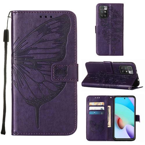 Etui Housse Coque Xiaomi Redmi 10 Etui ¿¿ Rabat Antichoc Accessoires Pochette Case Nouveau Xiaomi Redmi 10 Coque Pour Xiaomi Redmi 10-Violet Fonc¿¿ - Atoupstore