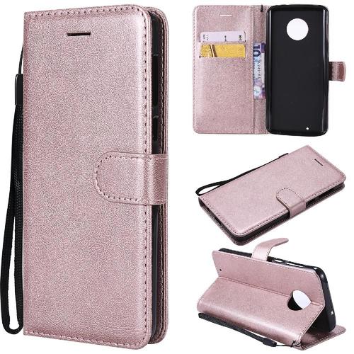 Flip Étui Pour Motorola Moto G6 2018 Étui De Téléphone Portefeuille D'affaires Cuir De Haute Qualité Avec Fente Pour Carte Couleur Solide Classique - Couleur Rose