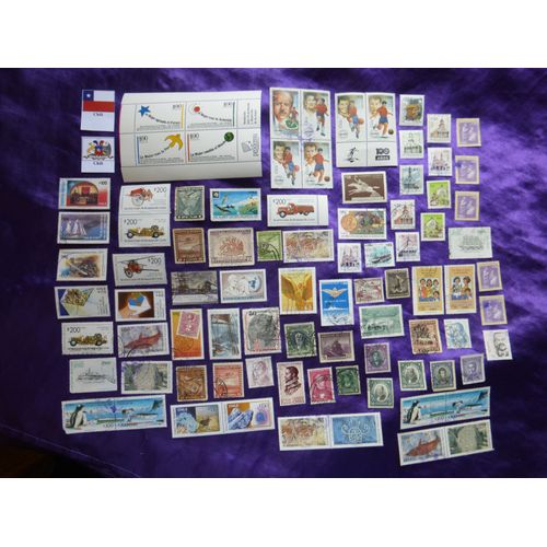 Timbres Chili - 86 Timbres Anciens Des Années 1950, 60, 70, 80 & 90. Footbal, Eglises, Histoire, Pompiers, Bâteaux... Excellent État.