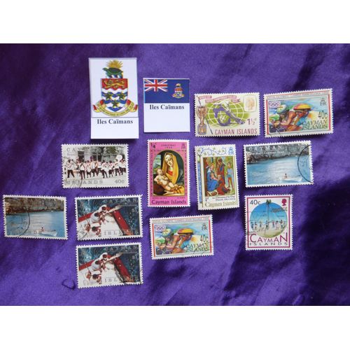 Timbres Iles Caïmans - 11 Beaux Timbres Des Années 1960 À 1990. Jeux Olympiques, Football, Histoire...