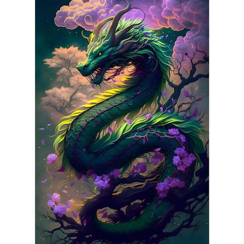 Dragon Diamond Painting, Animal Peinture Diamant Adulte, Diamant Painting Kit Complet, 5d Enfants Broderie Diamond Artisanat Strass De Croix Cristal Painting Pour Décoration Murale 30x40cm