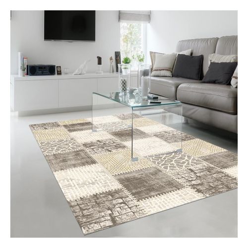 Tapis Salon 160x220 Tissé Marron Et Beige Rectangle Motif Géométrique Lyn7 Silica