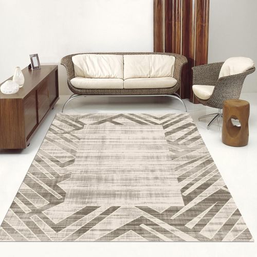Tapis Salon 120x160 Tissé Marron Et Beige Rectangle Motif Faux Uni Lyn7 Giga